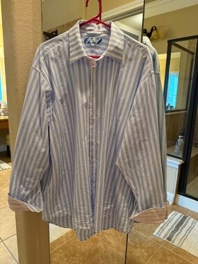 Men's Striped Button-Down Shirt in Light Blue and White
